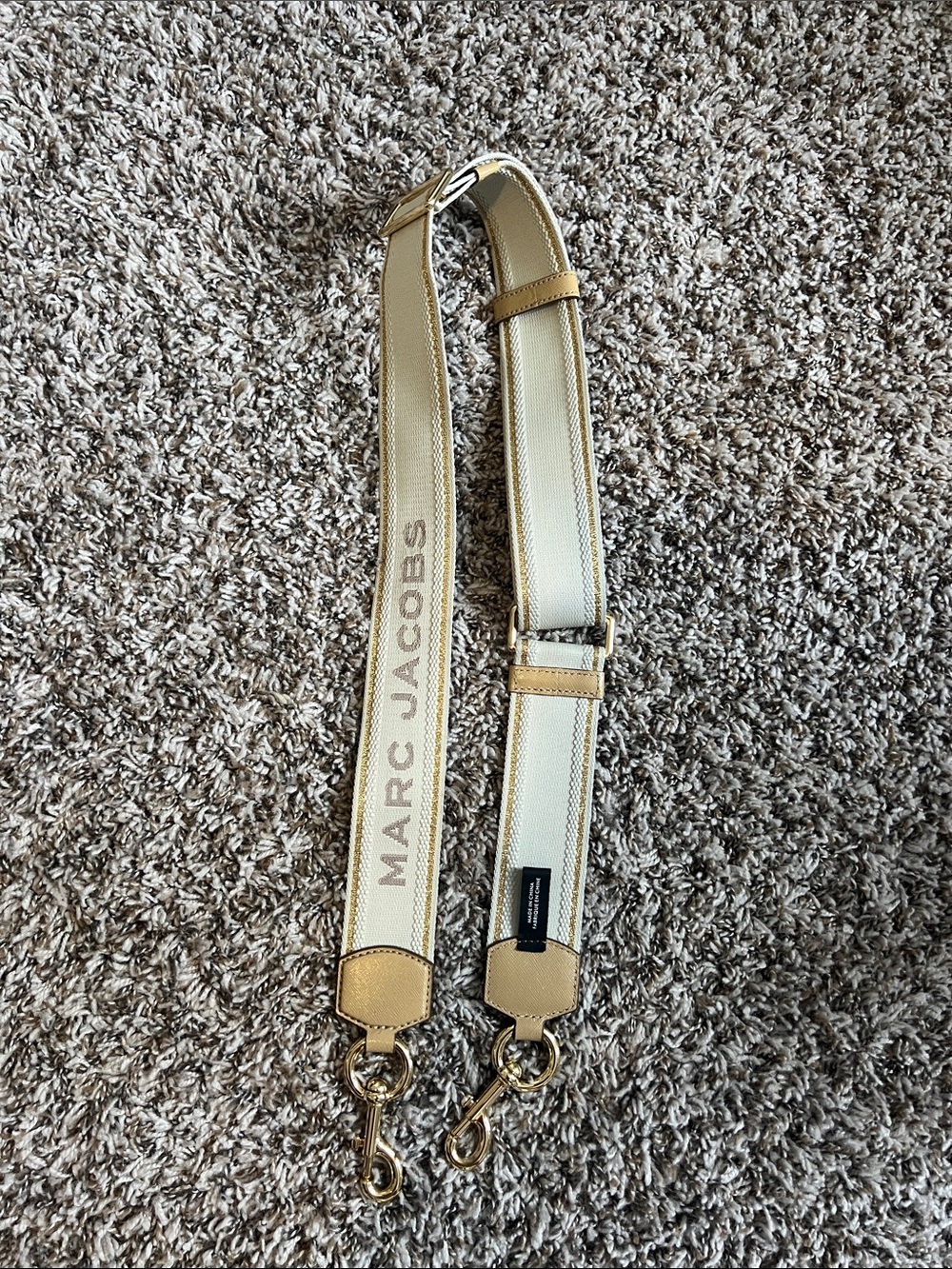 Marc Jacobs Cream and Tan Leather Logo Strap with Gold Hardware